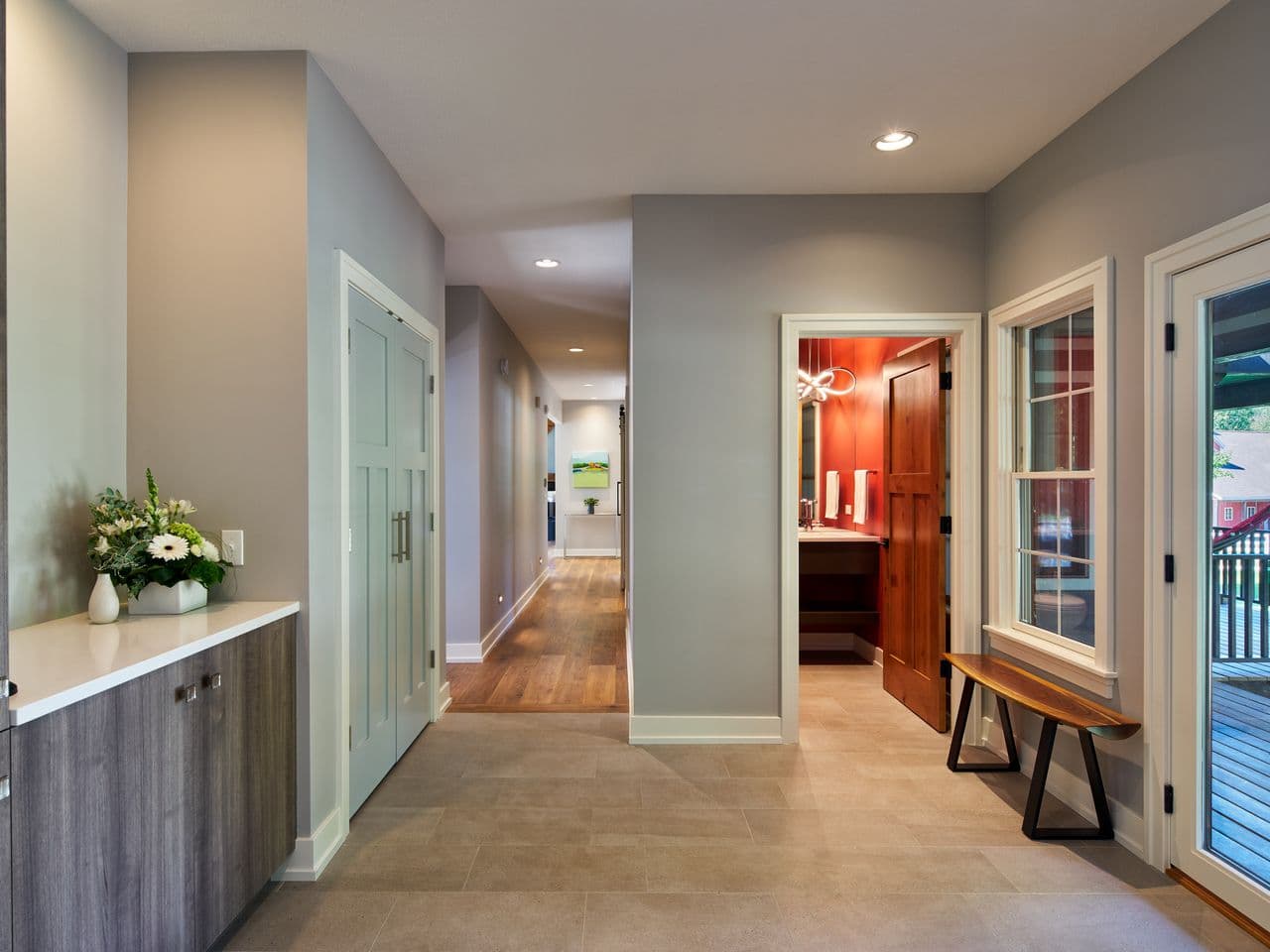 Farmhouse corridor and bathroom