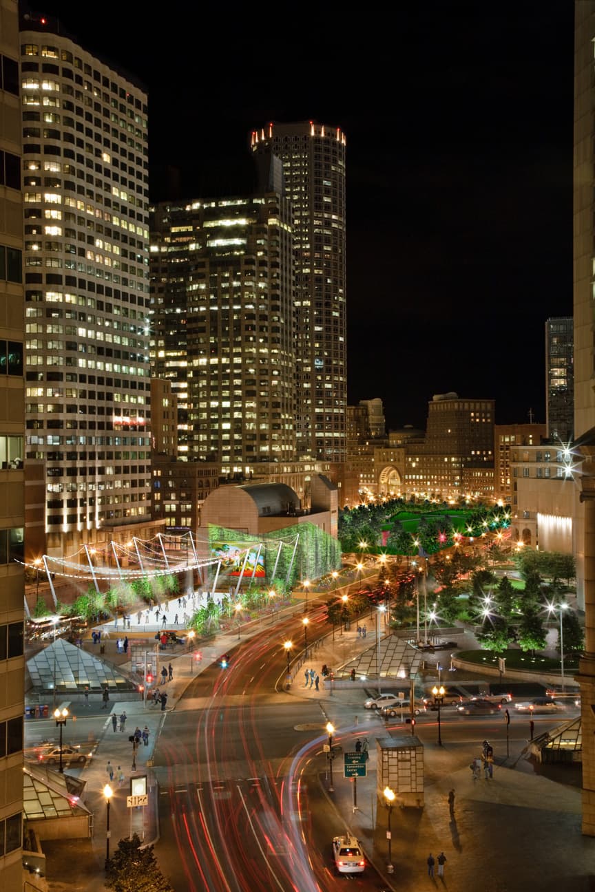 Rose Kennedy Greenway Aerial Night 